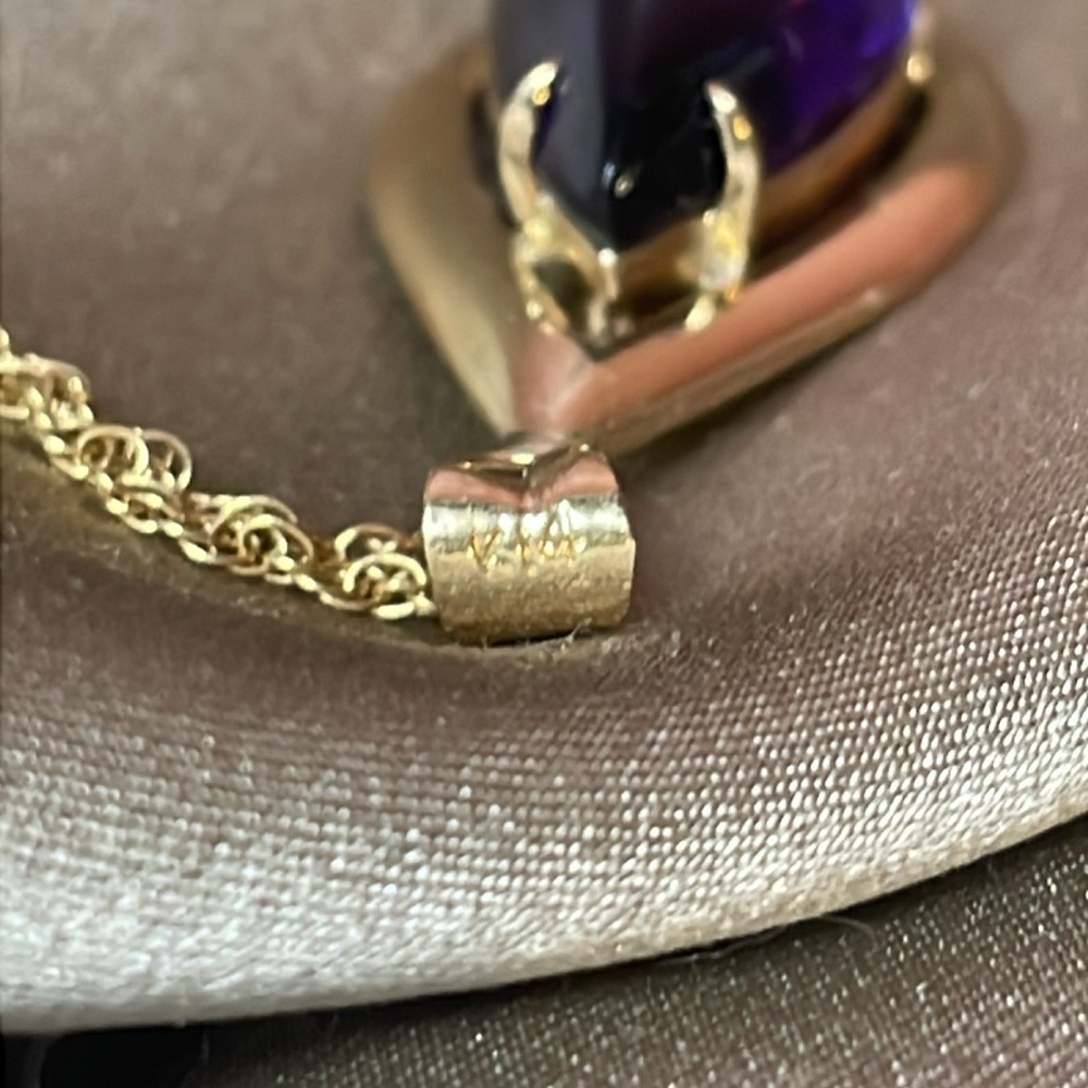 Solid 14k Pear Shaped Natural Cabochon Amethyst P… - image 4